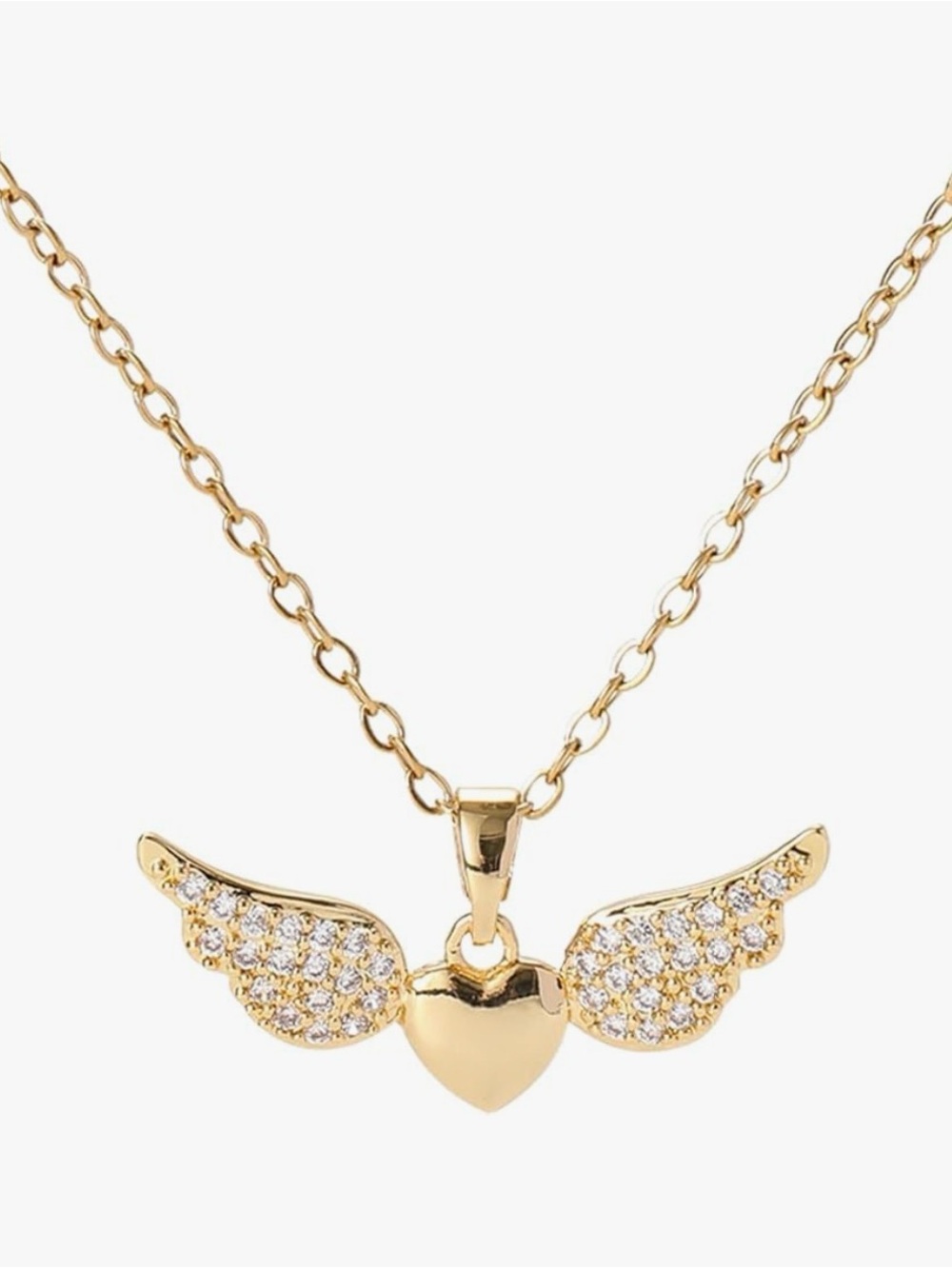 NEW 14k Gold Plated Gold Winged Heart Pendant Necklace - Women Jewelry
